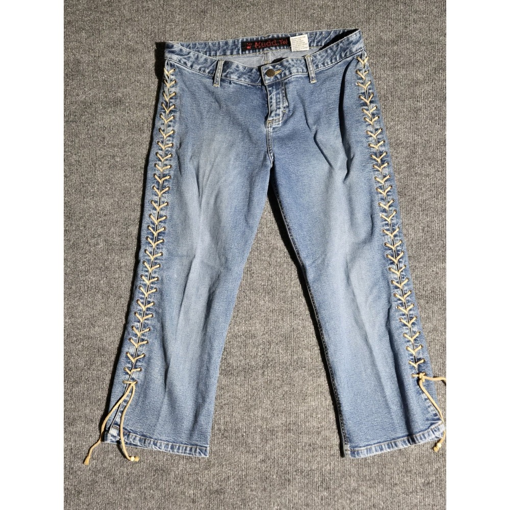 Mudd Yo Lace Up Side Jeans Y2K Light Wash Straight Leg Hip Hugger 4KF060 Size 13